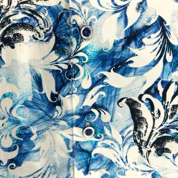 Robert Graham Men's Large Classic Fit Short Sleeve Button Up Shirt Blue Paisley - Picture 4 of 6